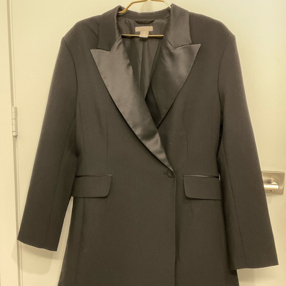 H&M Black Satin-Lapel Blazer Coat